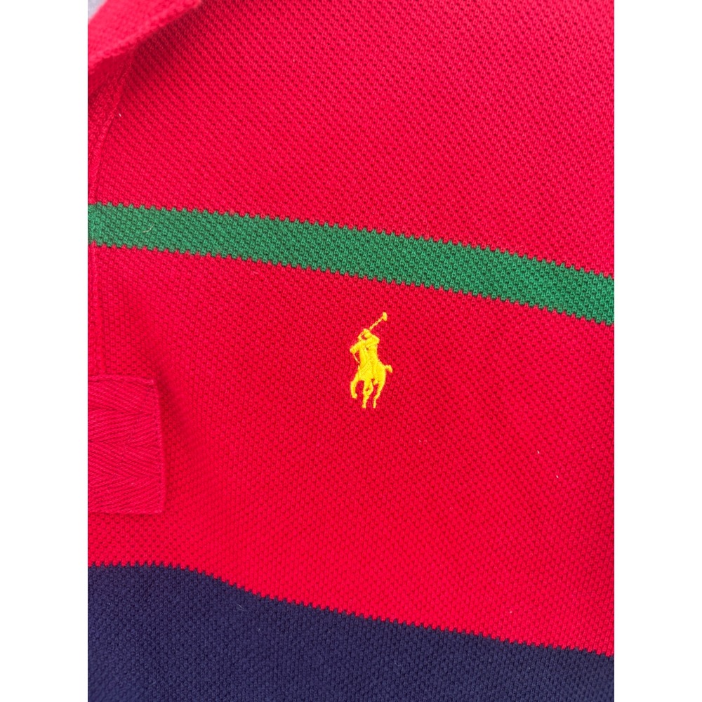 Polo Ralph Lauren Men's Red Navy Green Striped Polo Shirt Classic Fit Medium - Picture 3 of 4